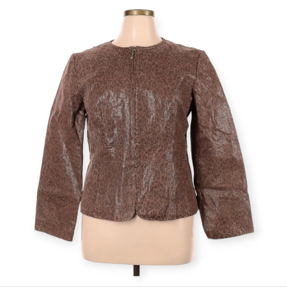 Live A Little Womens 100% Leather Snake Design Blazer Jacket Coat Full-zip sz SM